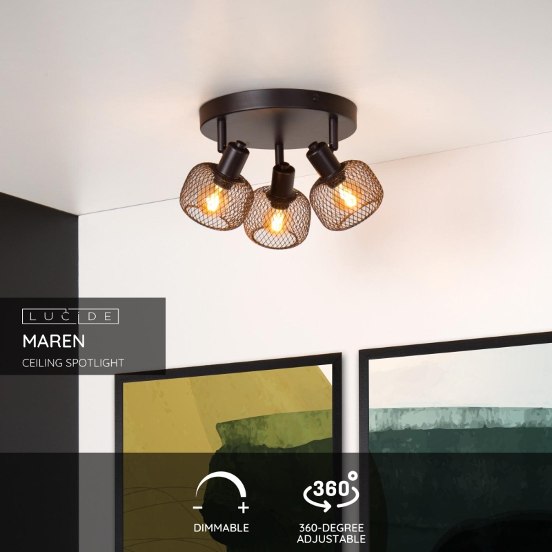 Lucide MAREN - Stropné bodové svietidlo - Ø 37 cm - 3xE14 - Čierne